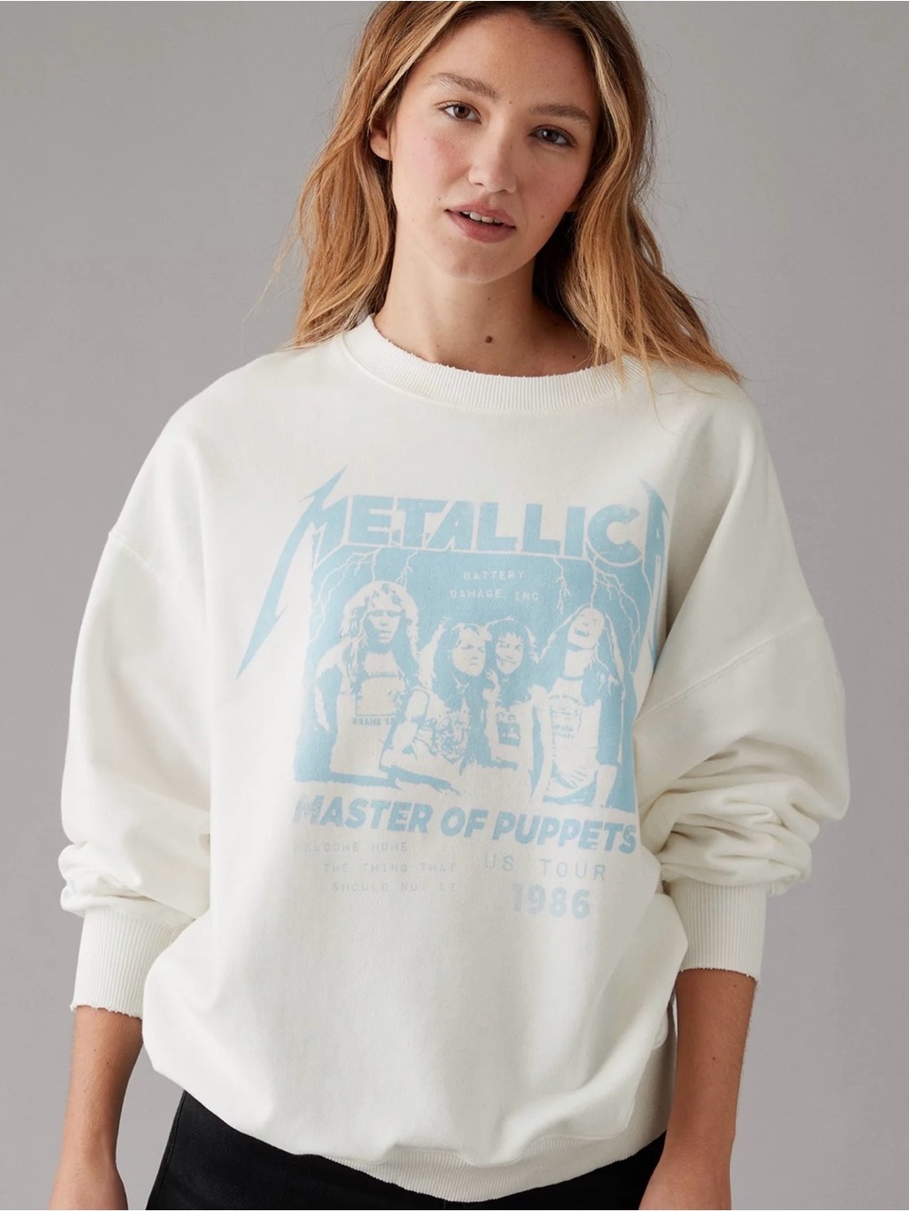American Eagle Metallica Master Puppets Graphic Distressed oversized sweatshirt